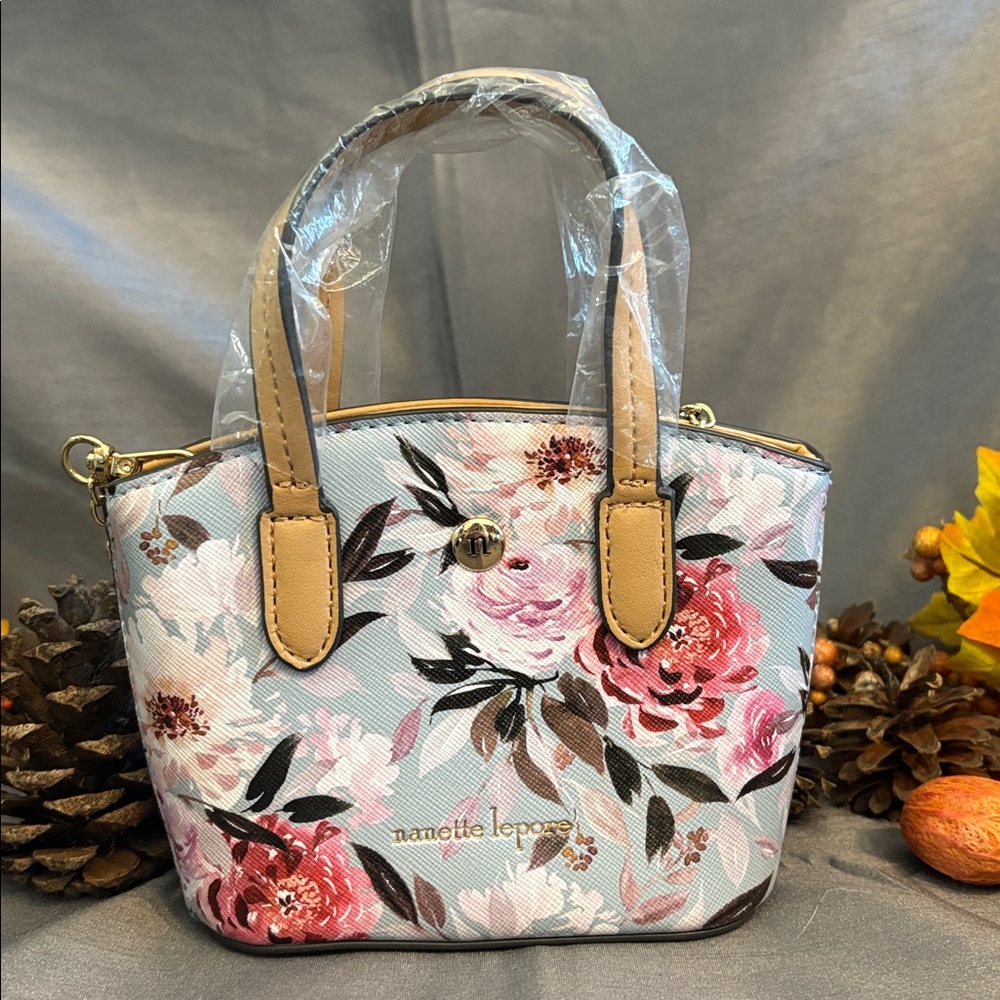 Nanette Lepore Floral Handbag with Tan Accents